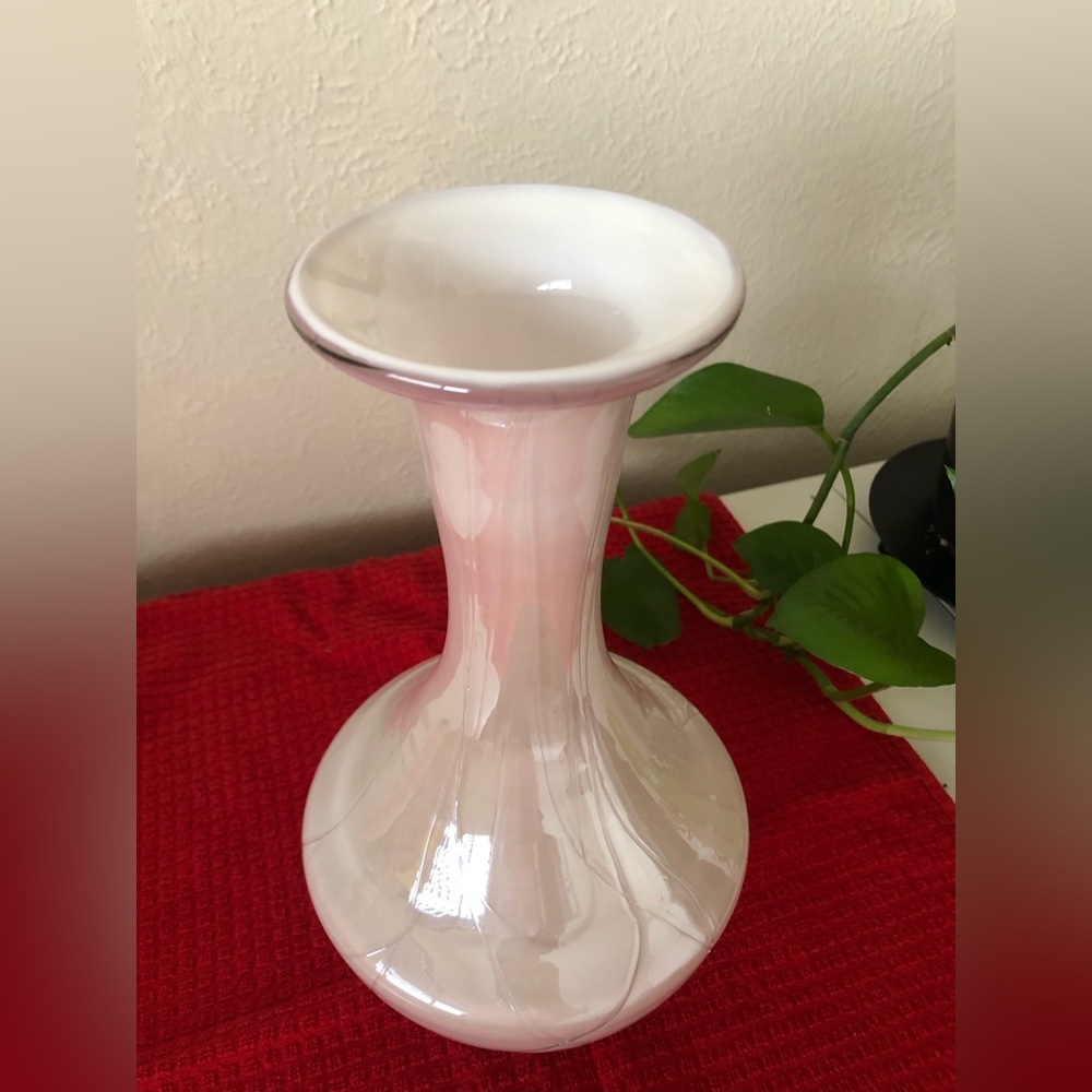 Vintage Pink Iridescent Luster Art Glass Vase - Picture 3 of 11
